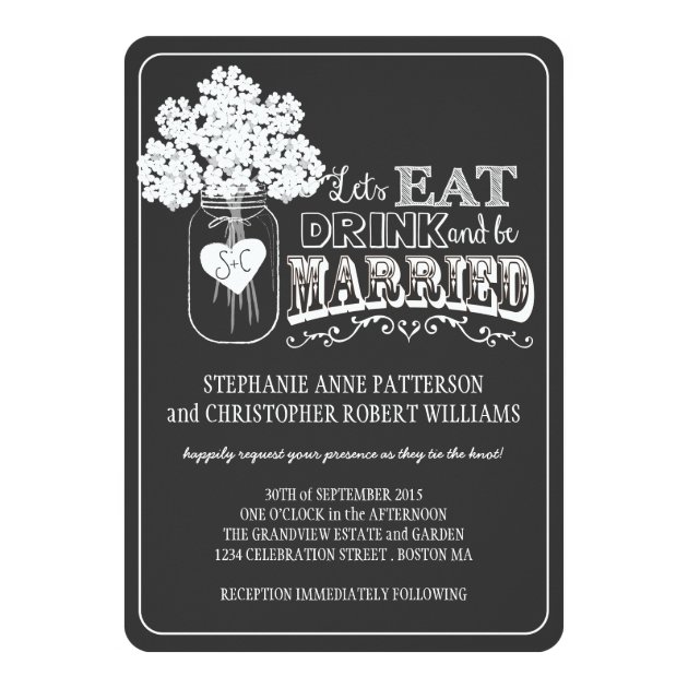 Eat, Drink & Be Married Chalkboard Style Wedding Invitation