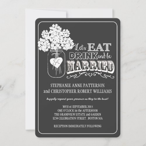 Eat, Drink &amp; Be Married Chalkboard Style Wedding Announcements