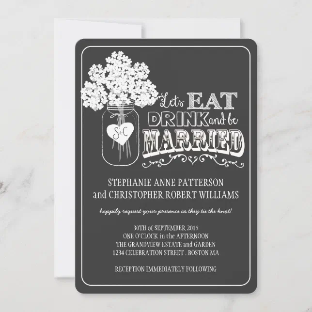 Eat, Drink & Be Married Chalkboard Style Wedding Invitation Zazzle