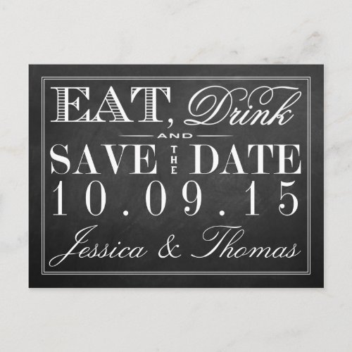 Eat Drink  Be Married Chalkboard Wedding Announcement Postcard