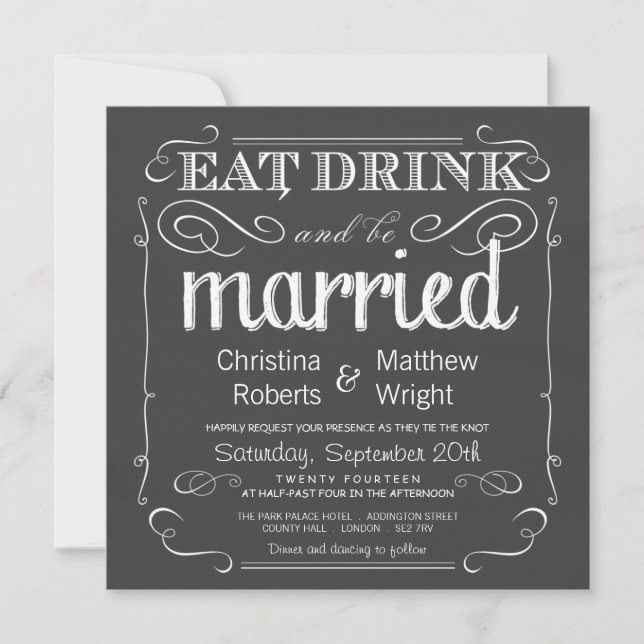 Eat Drink be Married Chalkboard Wedding Invitation (Front)