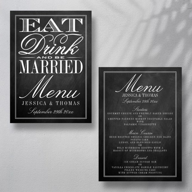Eat, Drink & Be Married Chalkboard Wedding Menus (Creator Uploaded)