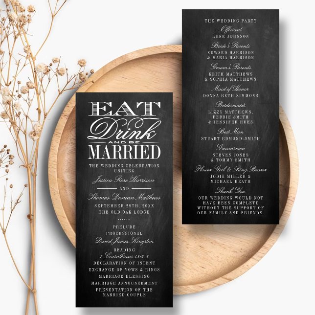 Eat, Drink & Be Married Chalkboard Wedding Program (Creator Uploaded)