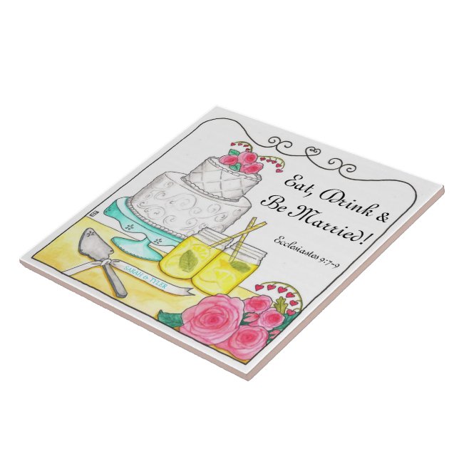 Eat, Drink & Be Married Customizable Wedding Tile (Side)