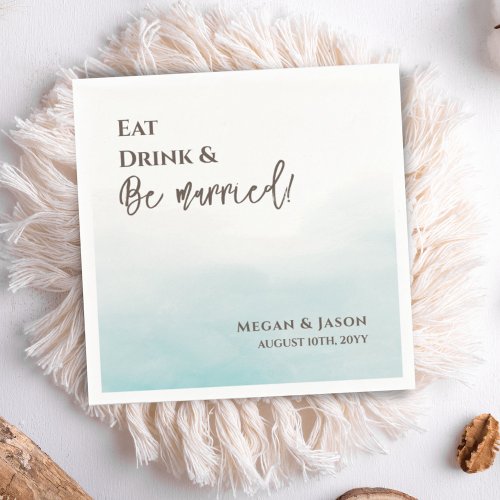 Eat Drink Be Married Dusty Blue Wedding Cocktail Napkins