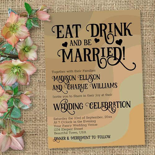 Eat Drink  Be Married Earthtone Retro Wedding Invitation