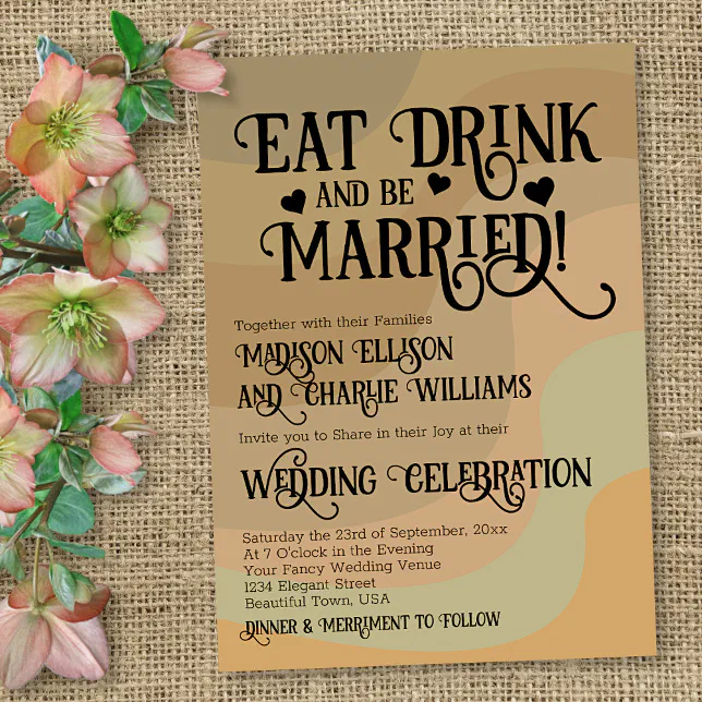 Eat Drink & Be Married Earthtone Retro Wedding Invitation Zazzle