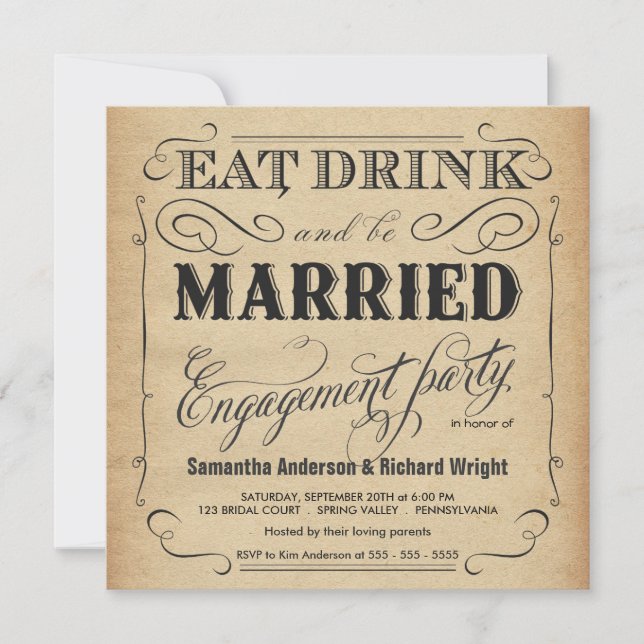Eat Drink be Married Engagement Party Invitations (Front)