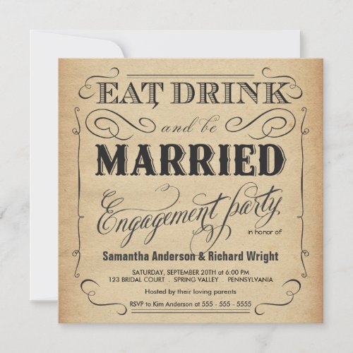 Eat Drink be Married Engagement Party Invitations