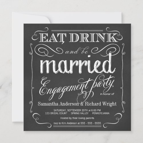 Eat Drink be Married Engagement Party Invitations