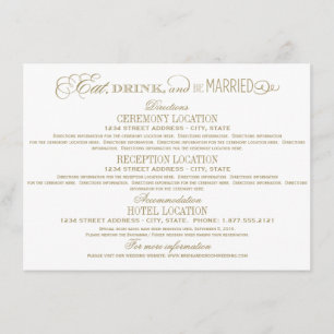 Eat Drink Be Married Gold Directions Enclosure Card