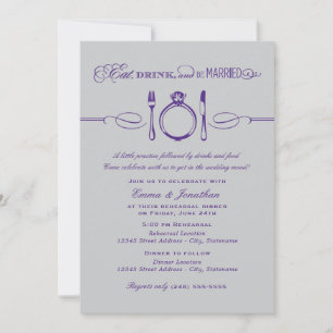 Eat Drink Be Married Gray Purple Rehearsal Invitation