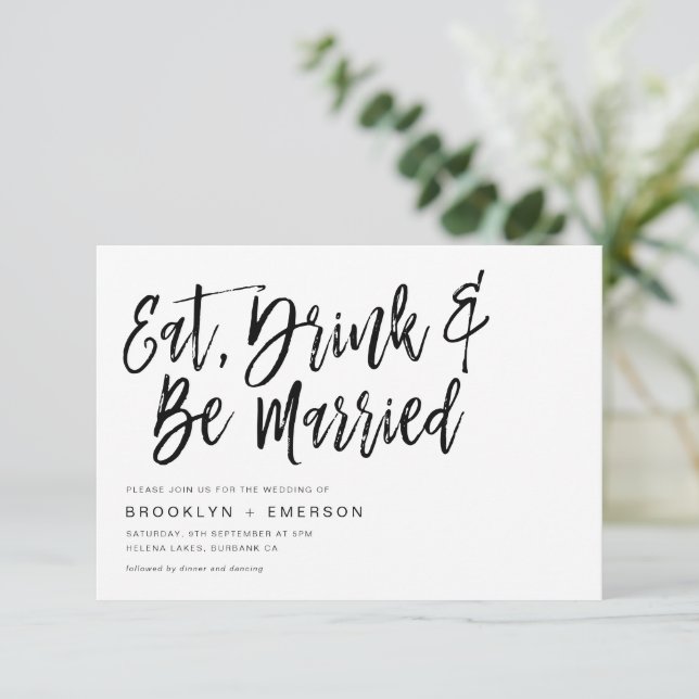 Eat Drink & Be Married Hand Lettered Wedding Invitation (Standing Front)