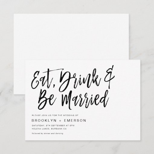Eat Drink & Be Married Hand Lettered Wedding Invitation Zazzle