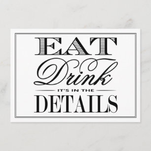 Eat, Drink & Be Married Modern Black/White Wedding Enclosure Card