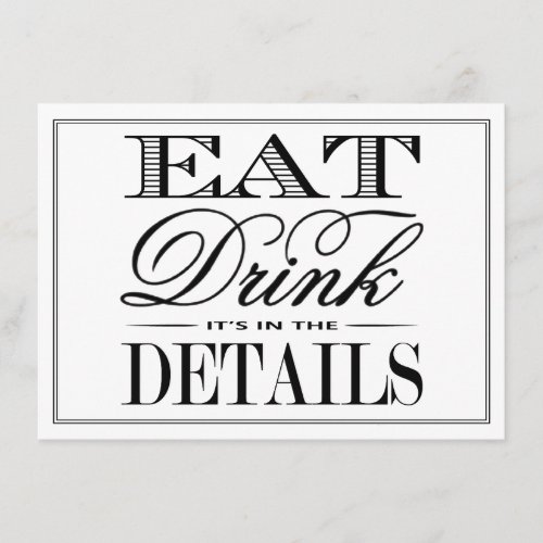 Eat Drink  Be Married Modern BlackWhite Wedding Enclosure Card