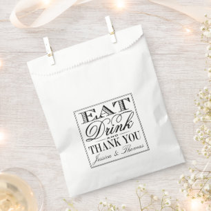 Eat, Drink & Be Married Modern Black/White Wedding Favor Bag