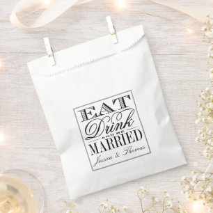 Eat, Drink & Be Married Modern Black/White Wedding Favor Bag