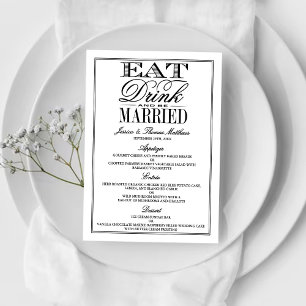 Eat, Drink & Be Married Modern Black/White Wedding Menu