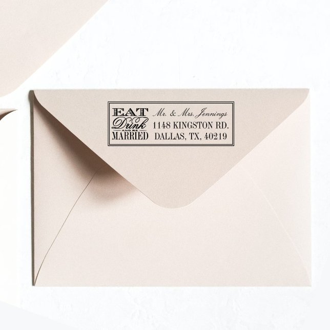 Eat, Drink & Be Married Modern Black/White Wedding Self-inking Stamp (Creator Uploaded)