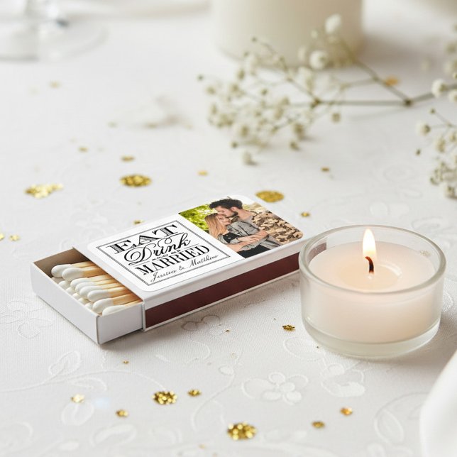Eat, Drink & Be Married Modern Wedding Favor Matchboxes (Creator Uploaded)