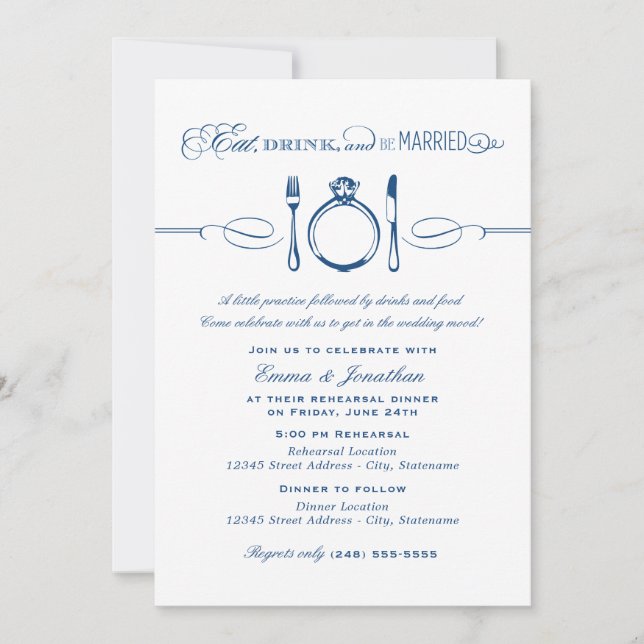 Eat Drink Be Married Navy Rehearsal Dinner Invitation (Front)