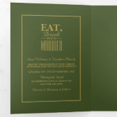 Eat, Drink & be Married Olive & Gold Wedding Suite Tri-Fold Invitation (Inside First)