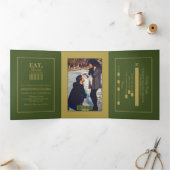 Eat, Drink & be Married Olive & Gold Wedding Suite Tri-Fold Invitation (Inside)
