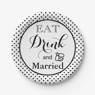 Eat Drink, be Married   polka dot pattern honeybee Paper Plates