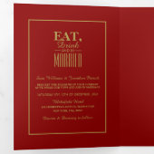 Eat, Drink & be Married Red & Gold Wedding Suite Tri-Fold Invitation (Inside First)