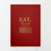 Eat, Drink & be Married Red & Gold Wedding Suite Tri-Fold Invitation (Cover)