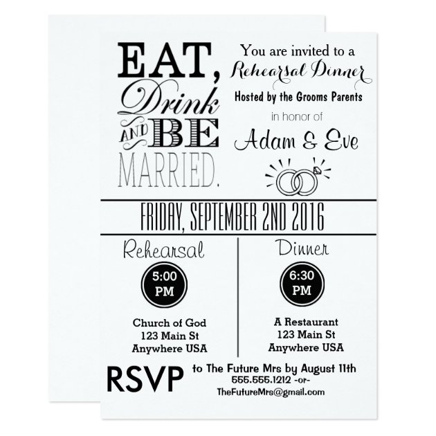 Eat Drink & Be Married Rehearsal Dinner Invitation
