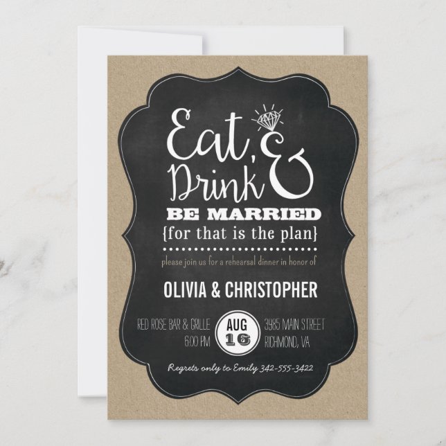Eat, Drink & Be Married Rehearsal Dinner Invite (Front)