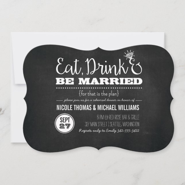 Eat, Drink & Be Married Rehearsal Dinner Invite (Front)
