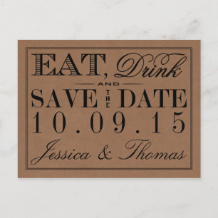 Eat, Drink & Be Married Rustic Kraft Wedding Announcement Postcard