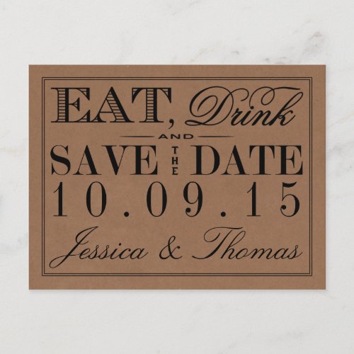Eat Drink  Be Married Rustic Kraft Wedding Announcement Postcard