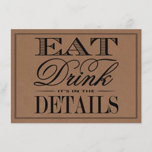 Eat Drink  Be Married Rustic Kraft Wedding Enclosure Card