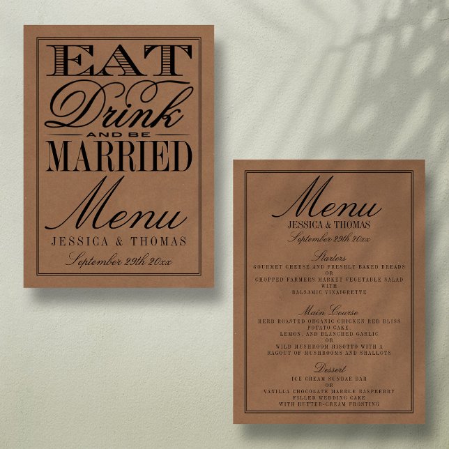 Eat, Drink & Be Married Rustic Kraft Wedding Menu (Creator Uploaded)