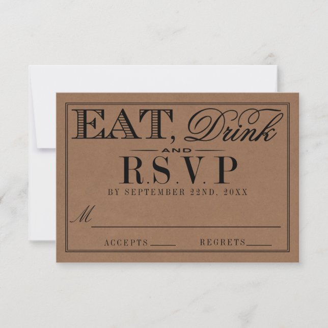 Eat, Drink & Be Married Rustic Kraft Wedding RSVP Card (Front)