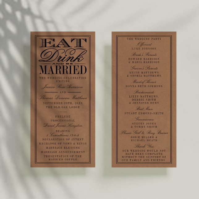Eat, Drink & Be Married Rustic Wedding Program (Creator Uploaded)