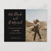 Eat drink be married script 2 photos save the date postcard (Front)