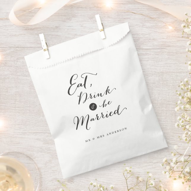 Eat Drink & Be Married Script Calligraphy Wedding Favor Bag (Clipped)