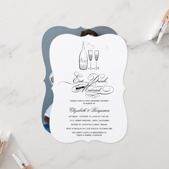 Eat Drink & Be Married Silver Champagne Wedding Invitation (Front/Back In Situ)