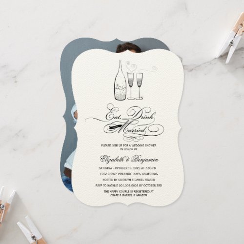 Eat Drink  Be Married Silver Champagne Wedding Invitation