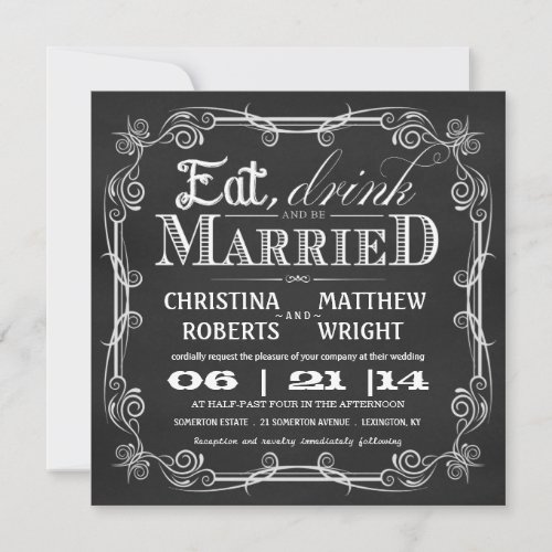 Eat Drink Be Married Square Wedding Invitations