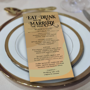 Eat Drink & Be Married Tan Retro Swirls Wedding Menu