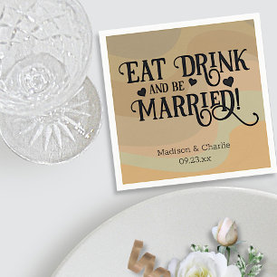Eat Drink & Be Married Tan Retro Swirls Wedding Napkins