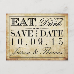Eat, Drink & Be Married Vintage Wedding Announcement Postcard