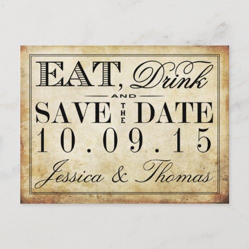 Eat Drink  Be Married Vintage Wedding Announcement Postcard