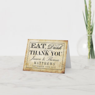 Eat, Drink & Be Married Vintage Wedding Letterpress Thank You Card